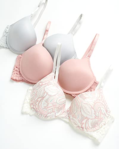 Jessica Simpson Women's Bra – 3 Pack Comfort Molded Microfiber Bra: B Cup/C Cup, Size 36C, Angel/Mauve/Micro #TOP1