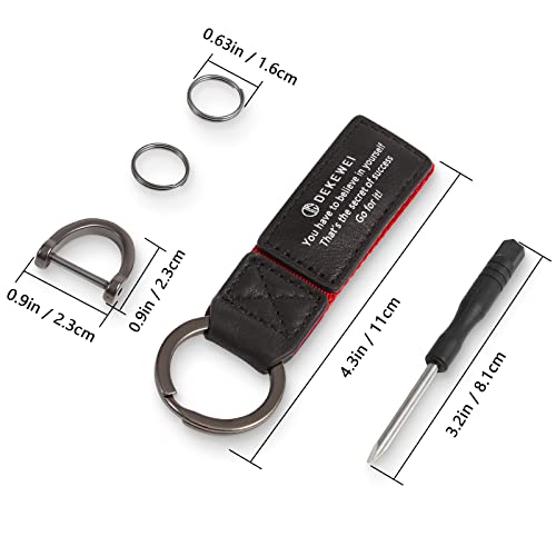 Dekewei Genuine Leather Car Keychain Nylon Motorcycle Keychain,Universal Key Chain For Men And Women, With Anti-Lost D-Ring (Red) #TOP4