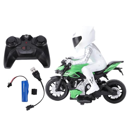 Leftwei Moto Télécommandée, Moto RC Haute Vitesse Cascade avec Figurine, Effets Lumineux RGB et Moteur électrique, Jouets Rechargeables pour Enfants de 4 à 12 Ans (Green)