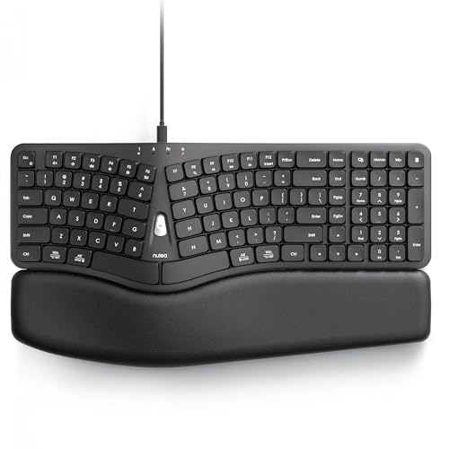 Nulea Ergonomic Split Keyboard, Wired Natural Typing Keyboard with Integrated Palm Rest for Wrist Pain Relief, 2-in-1 Type C&Type A Plug for Mac,Windows,Office & Home,Black