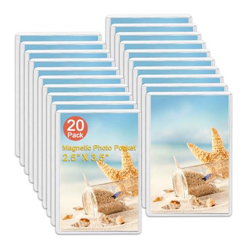 KikoSkool Magnetic Photo Pocket Refrigerator 20 Pack, Hold White 2.5X3.5 Photos, Magnetic Photo Frame for Fridge, Locker, Office Cabinet.
