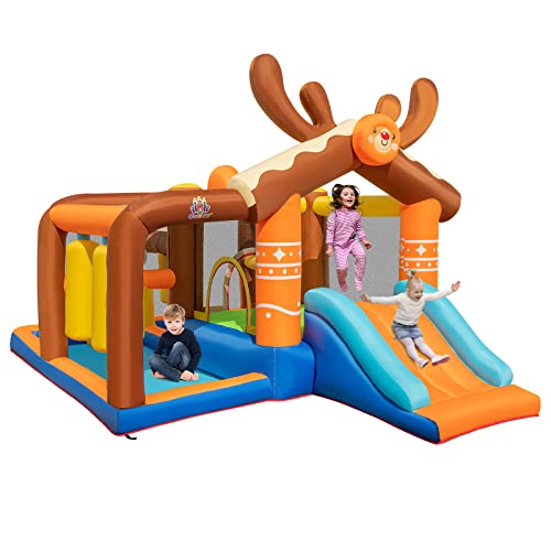 COSTWAY Castillo Hinchable de Renos, Casa de Saltos para Niños con Tobogán, 7 en 1 Castillo Hinchable Grande para Ninos 3 a 12 años, 420 x 310 x 260 cm, Insuflavel Crianças Interior y Exterior