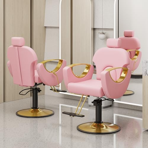 Image of LOUVIXA Barber Chair for Hair Stylist, Height Adjustable Hydraulic Hair Reclining Salon Chair, 360 Degrees Rotation, Multi-Function Shampoo Chair for Salon Barbershop (Modern Pink)