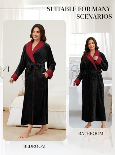 Image of Hellomamma Premium Long Robes for Women-Super Plush Soft Fleece Bathrobes Black X-Large