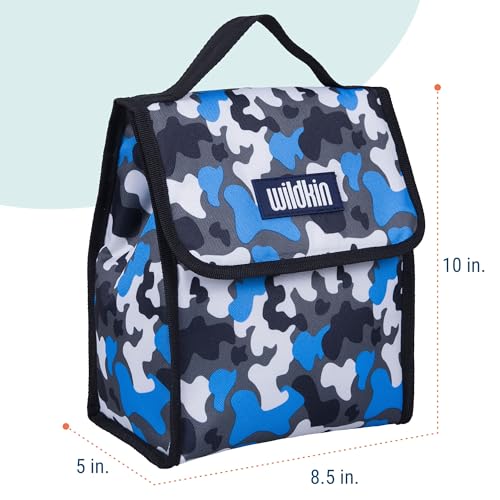 Image of Wildkin Kids Insulated Lunch Bag - Keeps Food Hot or Cold, Easy-Clean Lining and BPA-free for Boys & Girls, Ideal for School, Travel & Daycare - Blue Camo