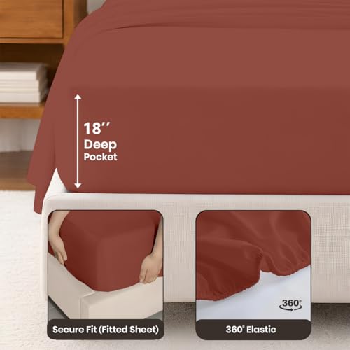 Image of SGI bedding 100% Egyptian Cotton Sheets Queen Size - Premium Luxury Hotel Sheet Set, Cooling & Breathable, Ultra Soft, 15 inch Deep Pocket, 4 Piece Bedding Set, Terracotta