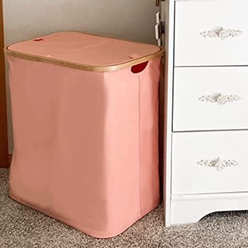 Pink Laundry Basket Hamper with Lid and Liners, Pink Hamper , Tall Slender Clothes Hamper Bin for girls/ teen/ spare bedroom. Perfect for Apartment, Baby Room, Pink Laundry Bin with Lid,Apartment Size