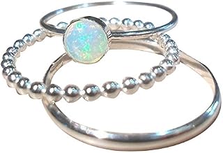 WM & MW 3 PCS Ring Set Women's Ring Boho Circular Cut Opal