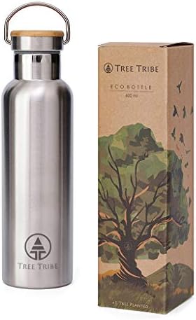 Tree Tribe Stainless Steel Water Bottle 20 oz - Indestructible, BPA Free, 100% Leak Proof, Eco Friendly, Double Wall Insulated Technology for Hot and Cold Drinks, Wide Mouth, Bamboo Cap