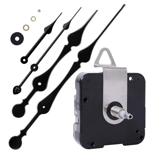 EMOON High Torque Clock Movement Mechanism with 11 Inch Long Spade Hands, Quartz Clock Motor Kit for Custom Repair Clock, Total Shaft Length 1 1/8 in (Black)