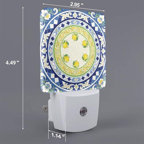 Image of Lemon Yellow Summer LED Plug-in Night Lamp 2 Piece Set, Auto Sensor Nightlights Set of 2 for Bedroom Bathroom Stairs