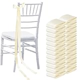 Daifunli Ivory White 24 Pcs Wedding Bows Aisle Decorations Satin Bows for Chairs Decorative Ribbons Sashes for Pew Back Elegant Ceremony Ribbons for Wedding Background Aisle Decor