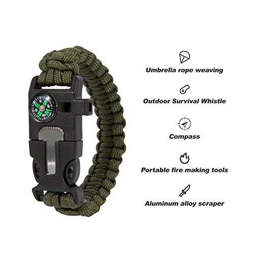 Flypeak Paracord Survival Bracelet - 5-In-1 Emergency Kit With Flint Fire Starter, Whistle, Compass, Parachute Cord, And More - Perfect For Hiking, Camping, Fishing, And Hunting #TOP2