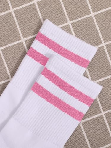 OYOANGLE Women's 2 Pairs Striped Trim Casual Crew Socks Simple Mid Calf Socks2