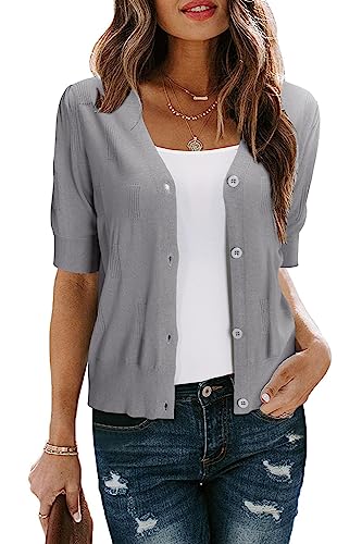 Image of Arach&Cloz Women's Lightweight Spring Summer Business Casual Cropped Short Sleeve Cardigan