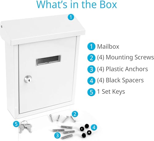Serenelife Weatherproof Wall Mount Locking Mailbox Galvanized Steel Drop Box with Metal Flap for Mail Letters, Newspaper, Money Box, Decorative Mailboxes for Outside, Home Office, Businesses by SereneLife - Image 6