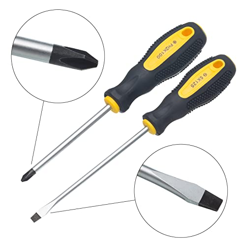 Image of HPMAISON 6pcs Screwdriver Set - Durable Chrome Vanadium Steel with Magnetic Tips - Includes 3 Flat-Head (3x75mm /5x125mm /6x150mm) and 3 Phillips-Head (PH0x75mm /PH1x75mm /PH2x100mm)