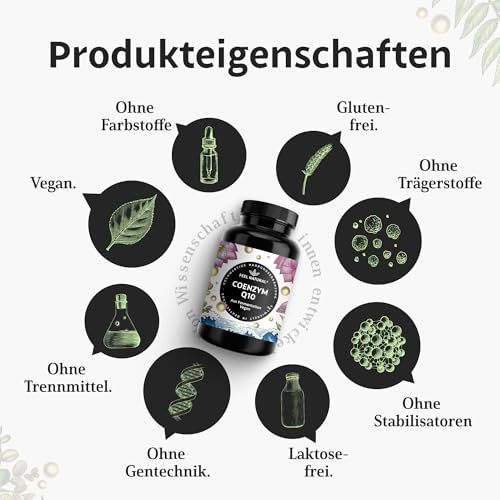 Coenzym Q10 – 120 vegane Kapseln mit 200mg Coenzym pro Tagesdosis – hochwertiges Q10 – Vorrat für 4 Monate – hochdosiert, ohne unnötige Zusätze – in Deutschland entwickelt & laborgeprüft