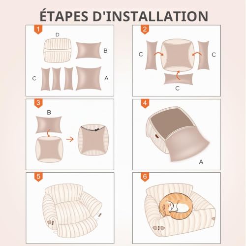 CheerPals Canapé extensible pour chat - 63 L × 55-66 l cm - Doux et moelleux - Grand lit pour chat et chien de petite taille - Avec housse amovible lavable et dessous antidérapant – vue 8