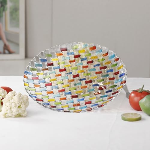 Puremagics Handbemalter bunter runder gewebter Kristall-Dekorationsteller, 27,9 cm Durchmesser.