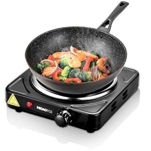 Countertop Single Cast Iron Burner 1000 Watts Electric Hot Plate with Adjustable Temperature 6.1″ Cooktop for Dorm, Office, Home, Camp, Compatible for All Cookwares