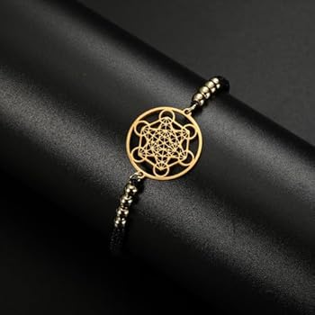 UNIFT Metatron kubusarmband voor mannen en vrouwen roestvrij staal heilige geometrie stijl aartsengel zegels met kleurrijke parel weven verstelbare armband Talisman sieraden, Roestvrij staal, Geen