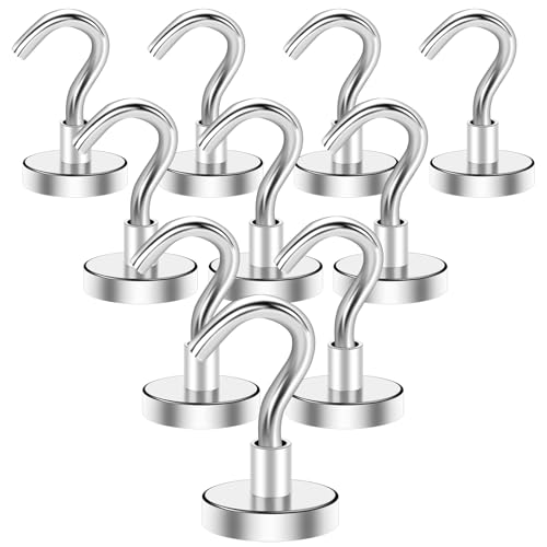E BAVITE Strong Magnetic Hooks, 30Lbs Magnetic Hooks Neodymium Magnets with Hooks for Refrigerator, Grill, Towel, Indoor Hanging, Home, Kitchen, Workplace, Office and Garage - 10 Pack