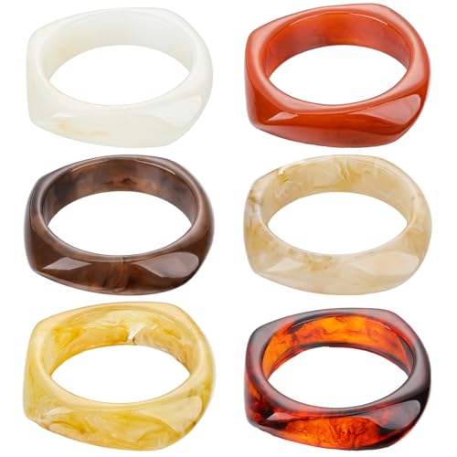 6 Pcs Acrylic Resin Bangle Bracelet for Women Vintage Wide Geometric Colorful Bracelets Punk Wristband Jewelry
