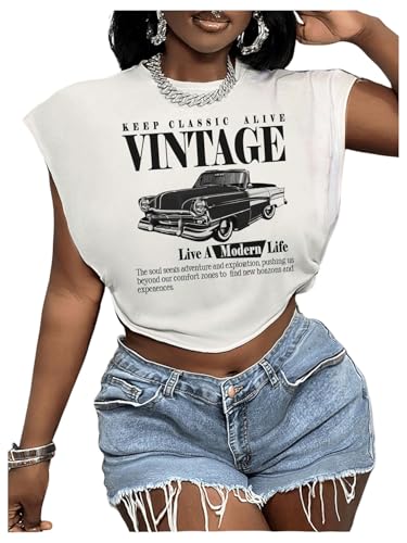Women's Plus Size Letter Car Graphic Tees Short Sleeve Crew Neck Crop Tops Summer T Shirt