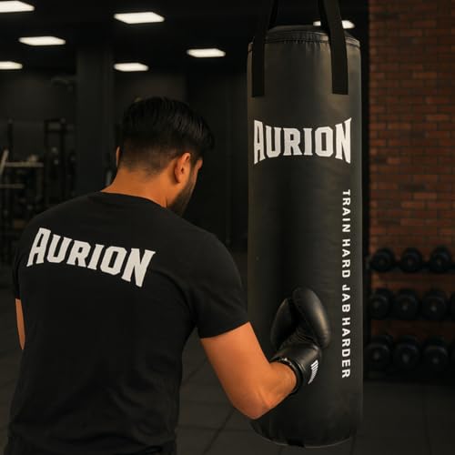 Image of Aurion 4ft Punching Bag for Home - Durable SRF Boxing Punching Bag, Pre-Filled, Heavy-Duty Hanging Straps, Shock Absorbing, Multi-Sport Use, Unisex Gear, Indoor /Outdoor