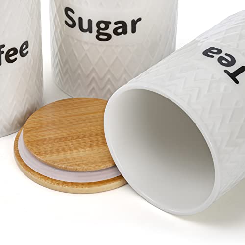 Peohud 3 Pack Ceramic Kitchen Canister Set, 29Oz Airtight Food Storage Jars With Bamboo Lids, Tea Coffee Sugar Container Set For Counter, Farmhouse Kitchen Decor #TOP3