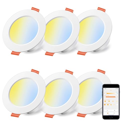  Focos Empotrables LED Inteligentes 8W Pack 6 Compatible Alexa Regulables Luz Techo RGB