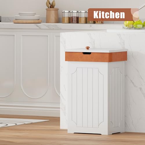 Function Home HL-CA43407-WH Trash Can Cabinet, 13 Gallon Kitchen Garbage Can, Wooden Recycling Trash Bin, Dog Proof Trash Can thumb #1