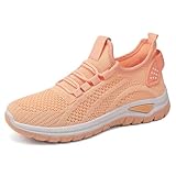 Toumov Womens Running Shoes Breathable Flying Knitting Lace Up Mesh Walking Shoes Slip On Sneakers Non Slip Athletic Workout Gym Sneakers Comfortable Fashion Shoe Pink