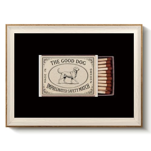 VIYYIEA Vintage Framed Swedish Dog Matchbox Canvas Wall Art, 16×12 Inch