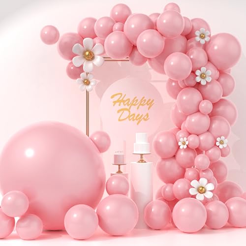 Image of 125Pcs Baby Pink Balloons Arch Kit with 5 Sizes 36 inch 18 inch 12 inch 10 inch 5 inch, Including Giant Balloon, Arch Kit, Ribbon - Perfect for Birthday party, Wedding, Baby Shower & Party Supplies