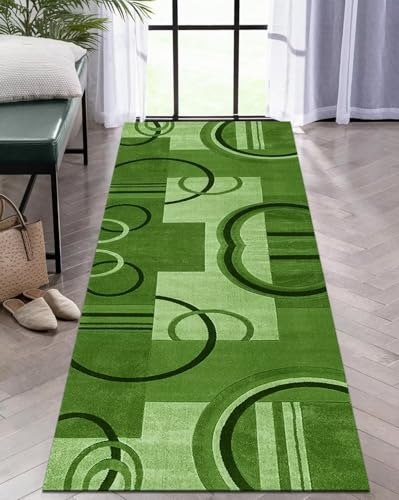 Long couloir tapis de sol vert abstrait 90x350cm au design moderne - 6