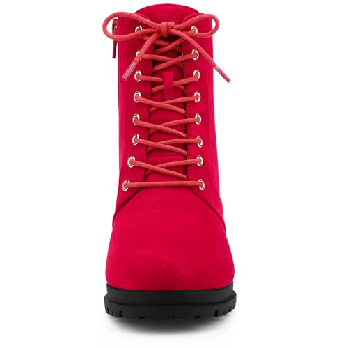 Allegra K Allegra K Red Boots for Women Chunky Heel Lace Up Platform Combat Boots 5.5 M US