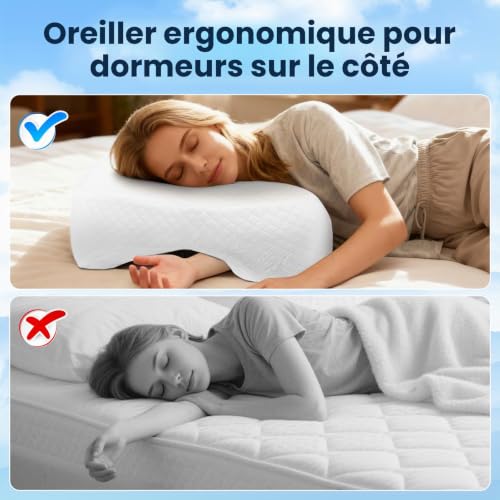 Oreiller Ergonomique Cervical Anti Ronflement avec Réduction des Ronflements, Mousse Mémoire Forme Haute Densité 21x17x5 Pouces, pour Dormeurs sur Le Côté et Apnée du Sommeil – vue 6