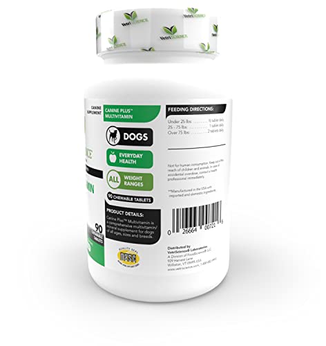 Vetriscience Canine Plus Multivitamin For Dogs - Vet Recommended Vitamin Supplement - Supports Mood, Skin, Coat, Liver Function, 90 Tablets #TOP2