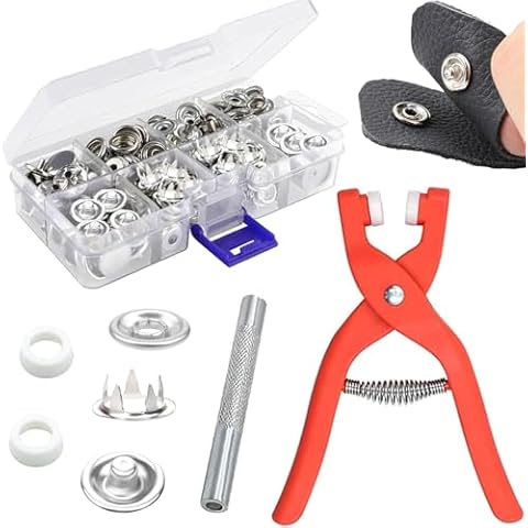 100 Sets of Metal Snaps Buttons, Metal Snaps Buttons with Fastener Pliers Press Tool Kit, Five Claw Buckle Installation Tool Set for Clothing Leather Sewing Cover