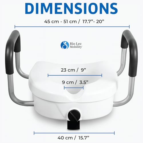 Bio-Lec Mobility Raised Toilet Seat With Handles | 4.7” Toilet Seat Riser For Elderly & Post-Surgery | Width Adjustable Handles For Comfort & Support - 6