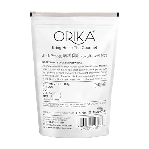 Image of Orika Malabar Bold Black Pepper Whole, 100g | Sabut Kaali Mirch | Premium Peppercorns with High Piperine Content (Pack of 3)