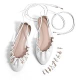 White Flats Ballet Flat Pointed Toe Flats for Women Tie Up Slingback Flat for Women Strappy Sandals Ballerina Shoes Comfortable Wedding Shoes Size 7