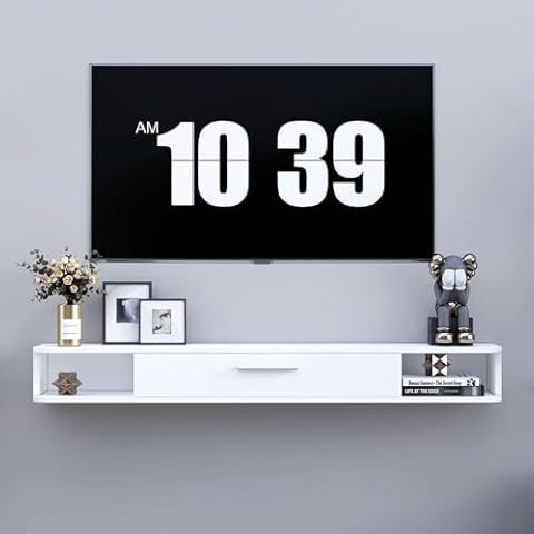 DMAITH Floating TV Console, Wall Mounted TV Stand for Up to 65 inch TV, Floating TV Shelf Entertainment Media Center with Cabinet and Open Shelf for Living Room, Bedroom Cover