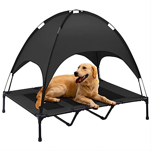Furrykiddy 47.6''L Elevated Dog Bed, Outdoor Dog Bed With Canopy, Raised Pet Cot, Outside Pet Bed, Carrying Bag, Durable Oxford Fabric, Portable For Camping - Black #TOP19