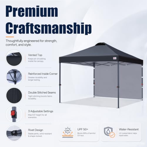 MASTERCANOPY 10x10 Durable Pop Up Canopy Tent with 1 Sidewall, Black by MASTERCANOPY - Used condition - Image 6