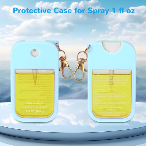 Hand Sanitizer Spray Case Compatible with Touchland Power Mist 1 oz – Silicone Case with Keychain for Touch Land Mist 1 fl oz（30 ml）, Hand Sanitizer Accessory for 1 fl oz (Blue, 1 Pack)