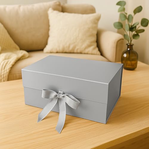 Image of Awestuffs Premium Silver Gift Boxes for Gift Packaging, Reusable Decorative Gift Boxes (23 x 16 x 10 cm) for Hampers, Weddings, Birthdays, Festivals & Corporate Gifts (Pack of 6)