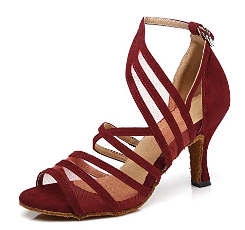 Minishion Women's Latin Salsa Ankle Wrap Ballroom Dance Shoes Evening Sandals QJ7036